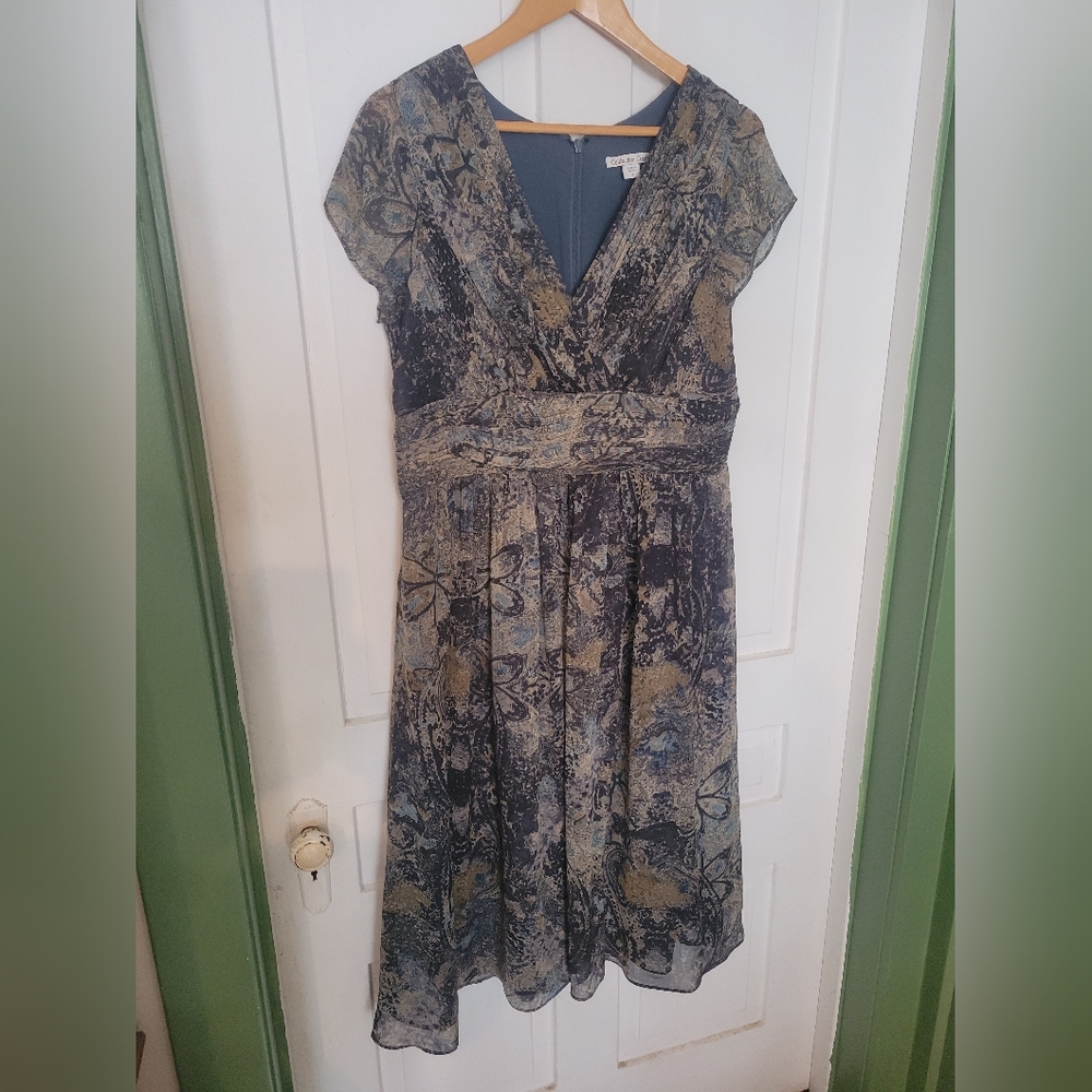 Coldwater Creek Blue and Gold Midi Dress